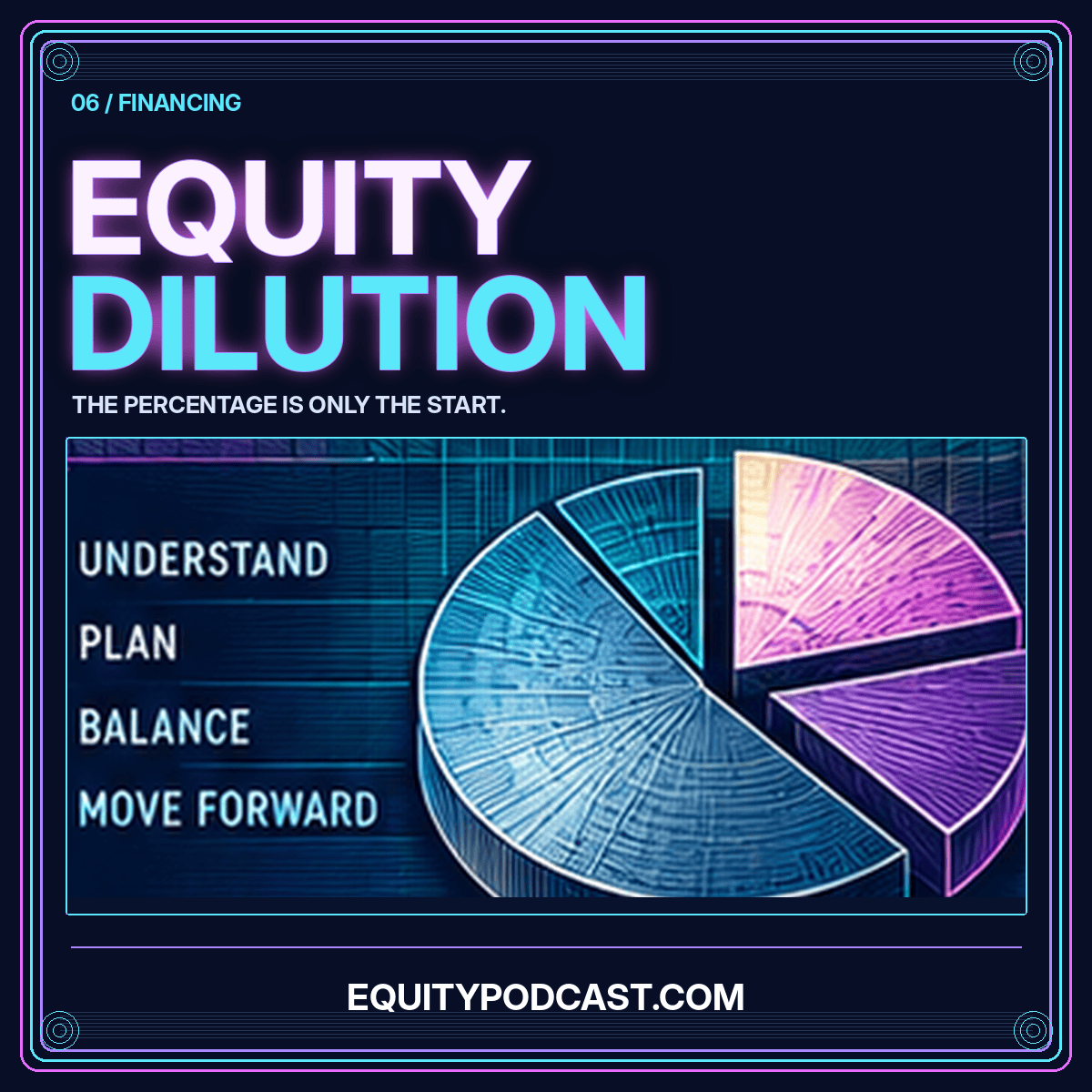 Make dilution make sense: neon Wall Street share-certificate artwork, branded EquityPodcast.com